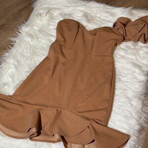 Tan frilly short fitted dress